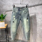 Slim Fit Jeans: Light Color Printing - Men's Trendy Retro Casual Style.