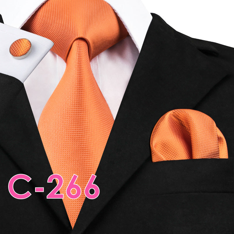 Solid Silk Men's Tie Set for Suits with Handkerchief