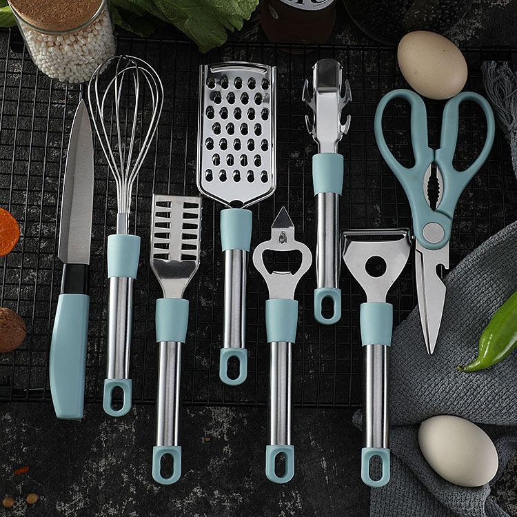 "Stainless Kitchen Gadgets: Utensils Tray, Peeler, Egg Scissors - Perfect Gifts!"