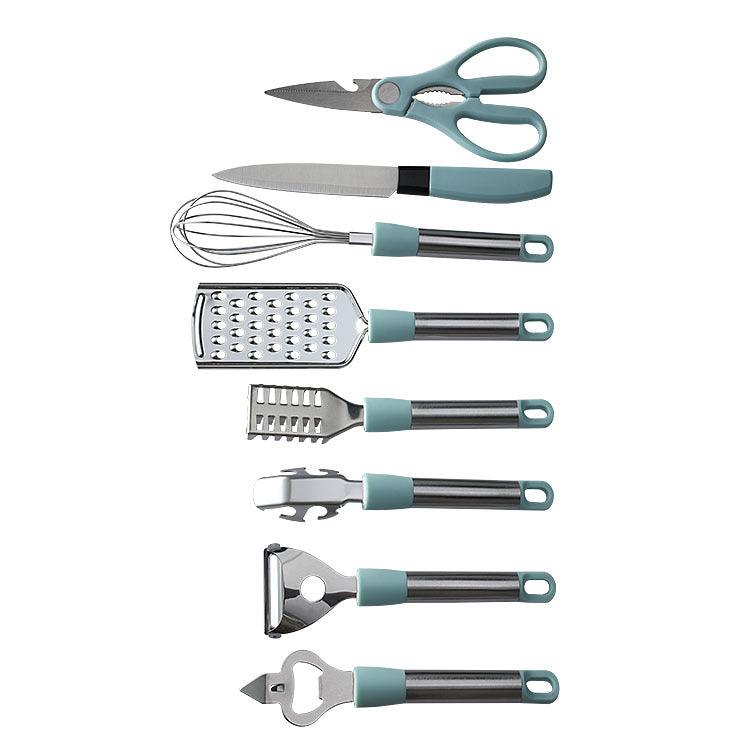 "Stainless Kitchen Gadgets: Utensils Tray, Peeler, Egg Scissors - Perfect Gifts!"