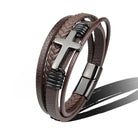 Stainless Steel Leather Cross Brown Black Bracelet Men Hiphop Jewelry