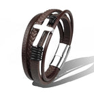 Stainless Steel Leather Cross Brown Black Bracelet Men Hiphop Jewelry