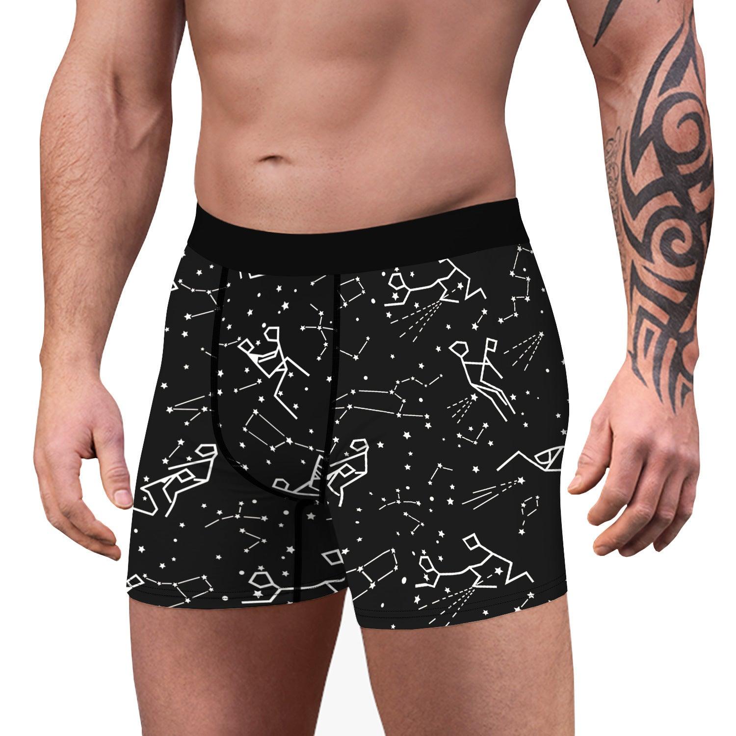 Star digital printing men's underwear: Breathable polyester fabric for comfort and style.