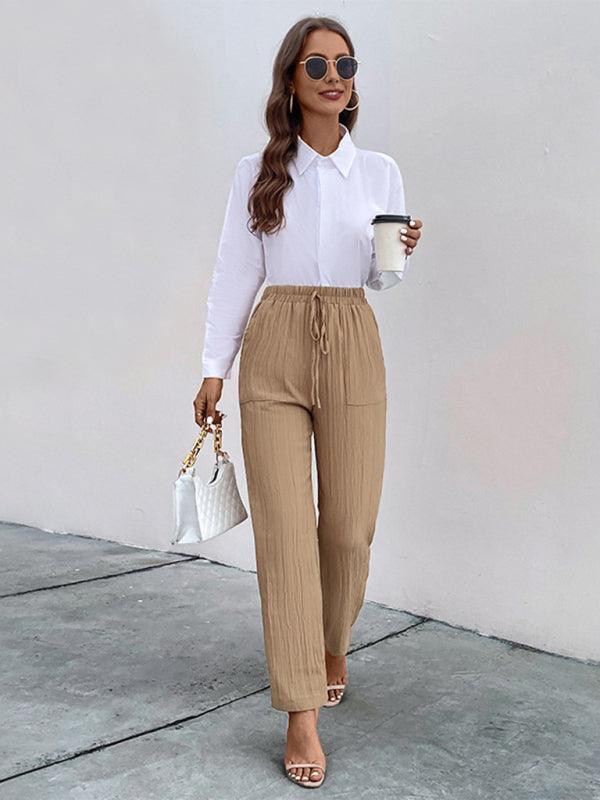 Stay comfortable and stylish with our Casual Elastic Waist Pleated Women's Pants, perfect for a relaxed and chic look.