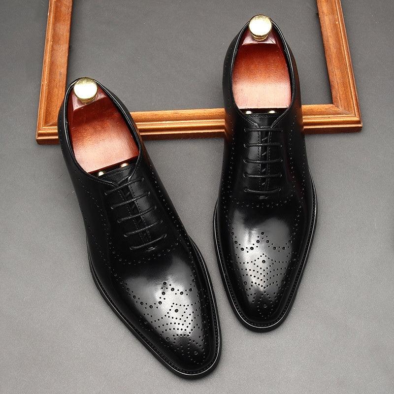 Step into Sophistication: British-Inspired Pointed Toe Lace-up Leather Formal Shoes for Men.