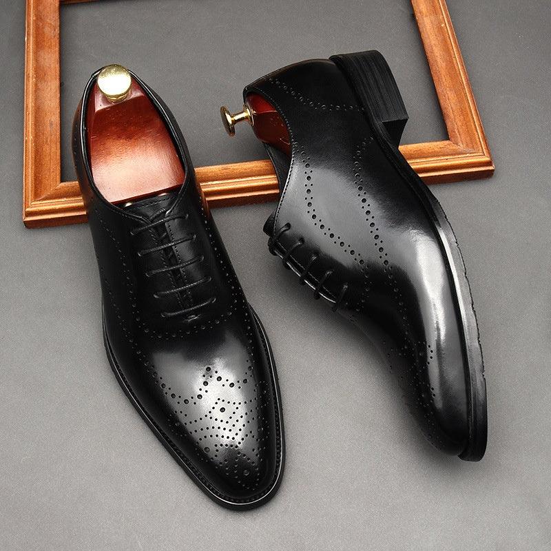 Step into Sophistication: British-Inspired Pointed Toe Lace-up Leather Formal Shoes for Men.