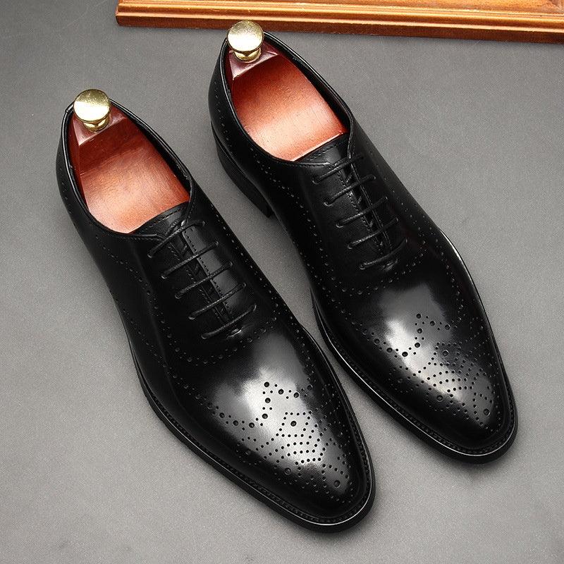 Step into Sophistication: British-Inspired Pointed Toe Lace-up Leather Formal Shoes for Men.