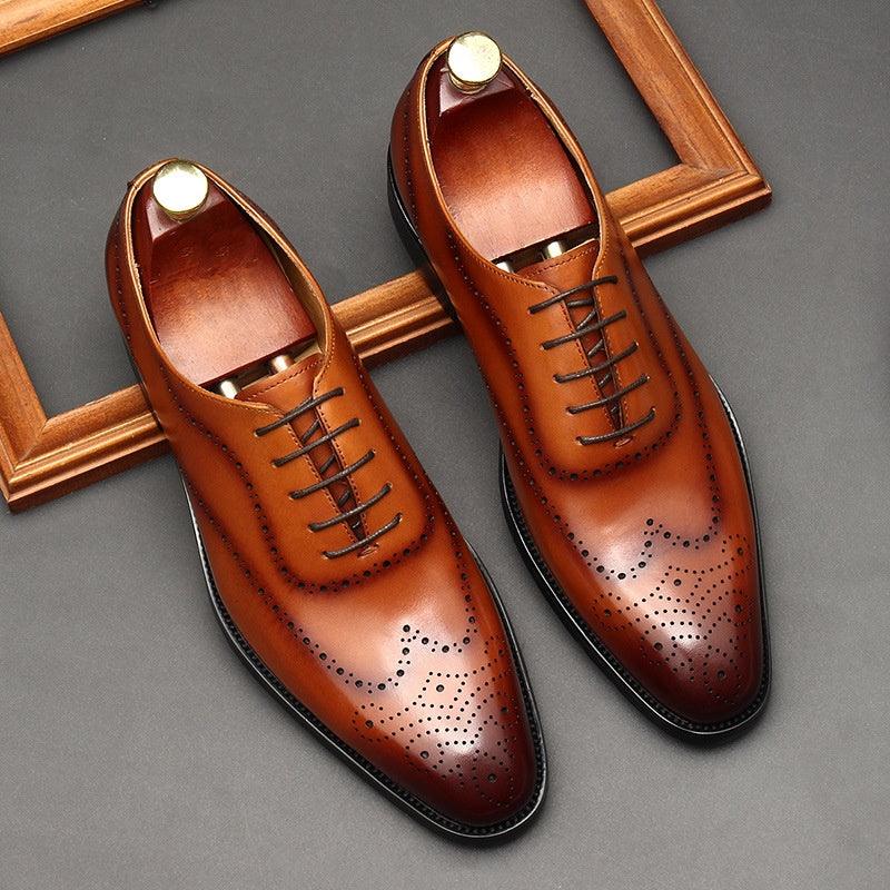 Step into Sophistication: British-Inspired Pointed Toe Lace-up Leather Formal Shoes for Men.