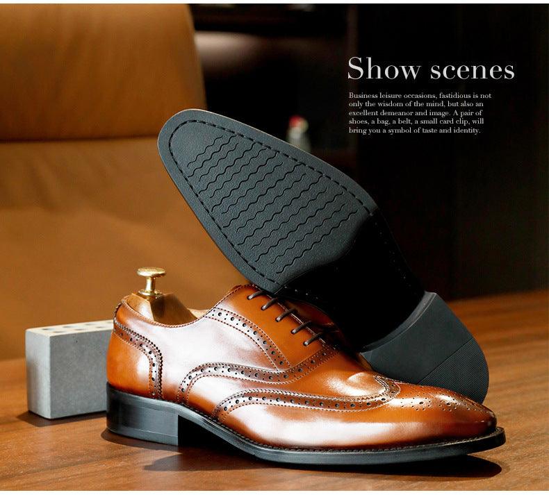 Step into Timeless Elegance: British-Inspired Men's Leather Business Shoes, Featuring a Sleek Pointed Toe.