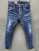 Stretch Jeans Slim-fit DSQ with Tatting Splash Paint - Men's Fashion.