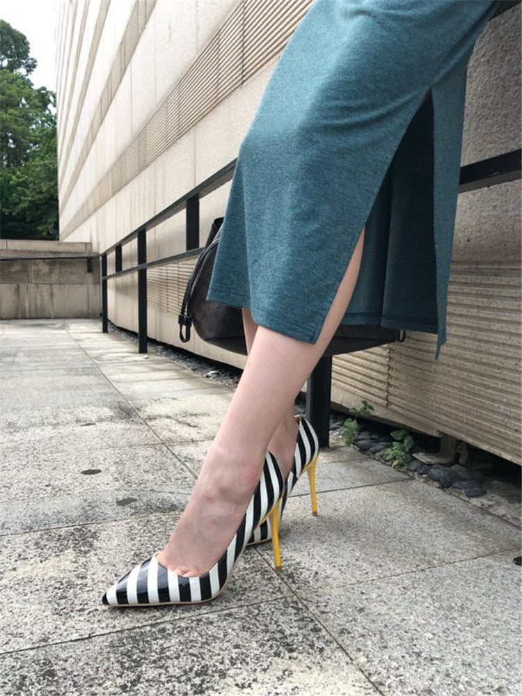 Striped High Heels 12CM Pointed Toe Stiletto Pump Women