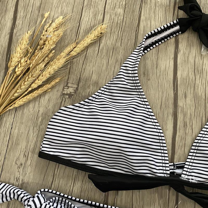 Striped Swimsuit Bow Tie Polka Dot Split Swimsuit Women