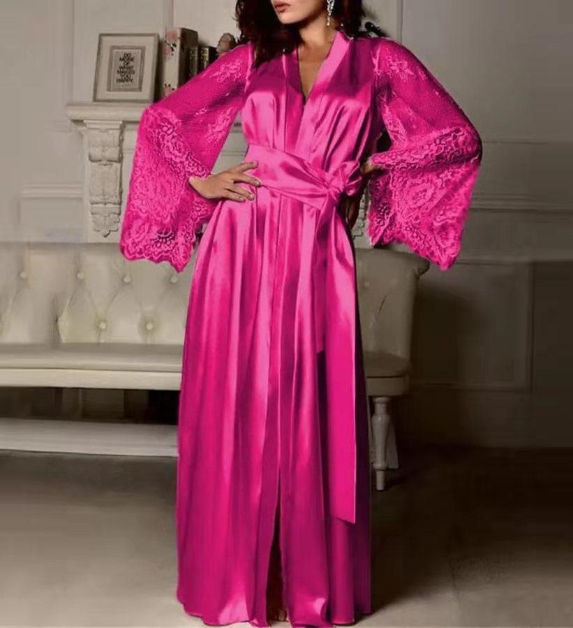 Stylish Sexy Summer Lingerie Womens Silk Robe Dress Pajama