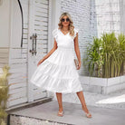 Summer Fashion Ruffled Sleeveless V-Neck Dress with Elastic Waist: A-Line Style, Perfect for Women's Clothing