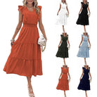 Summer Fashion Ruffled Sleeveless V-Neck Dress with Elastic Waist: A-Line Style, Perfect for Women's Clothing