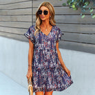 Summer Floral Print Short-sleeved Dress: Loose Chiffon A-line Style, Perfect for Fashionable Casual Holiday Beach Wear in Women's Clothing.