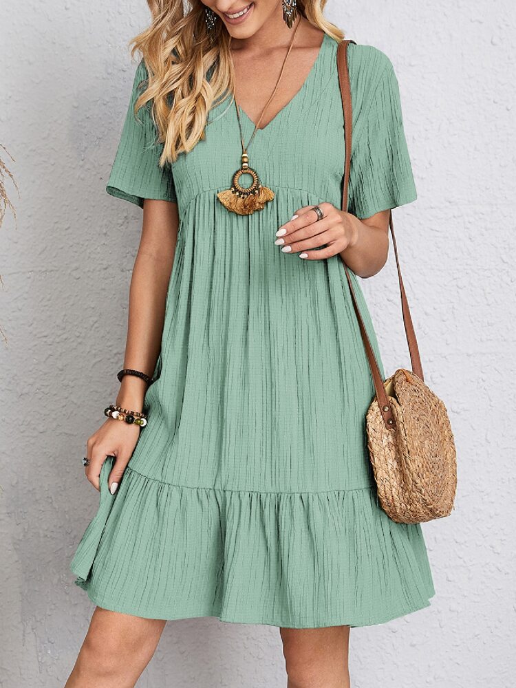 Summer V-neck Dresses Women's Loose Casual Short-sleeved Corset Dress