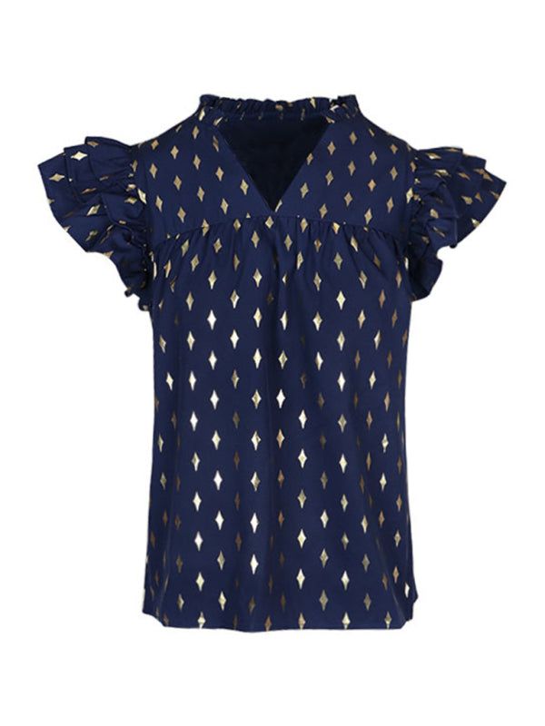 Summer new women's ruffled French retro shirt