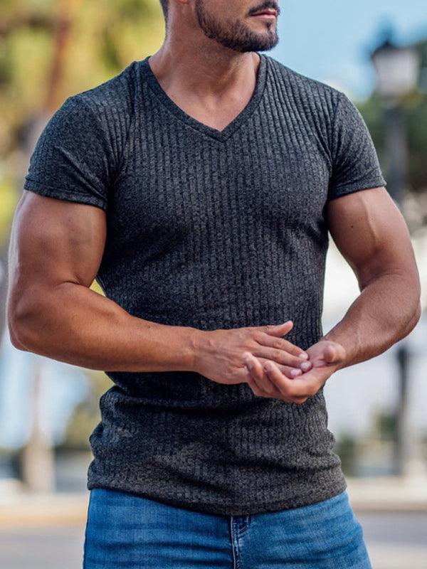 Summer slim V-neck sports fitness breathable solid color short-sleeved T-shirt