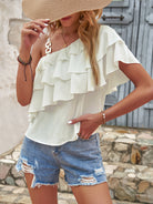 Summer temperament commuting irregular sexy ruffled halter top