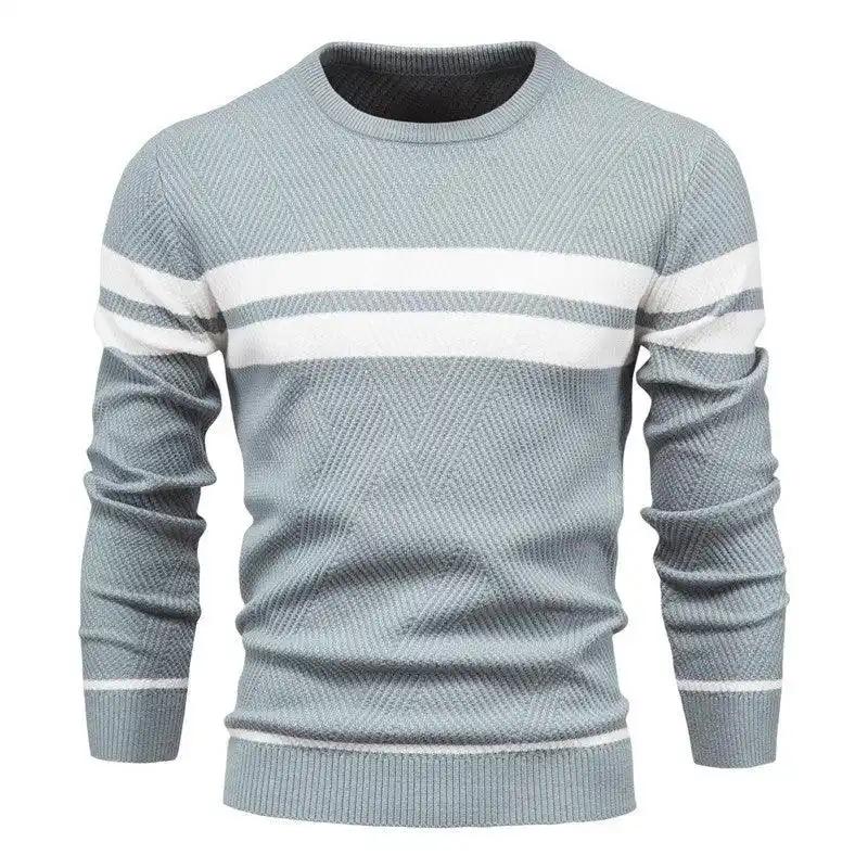 Sweater: Striped Men's Sweater - Fashion Casual Style.