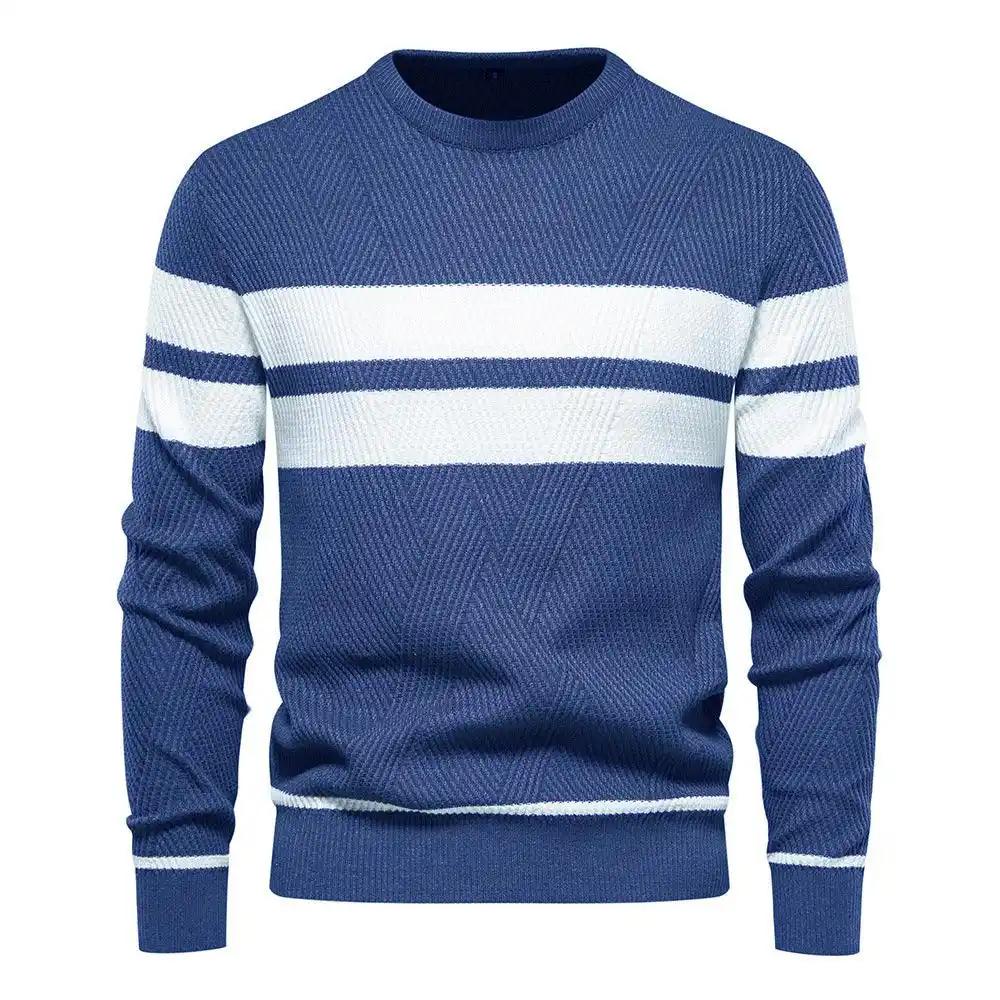 Sweater: Striped Men's Sweater - Fashion Casual Style.