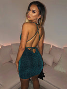 Sweet Fashion V Neck Backless Strap Sexy Party Dress