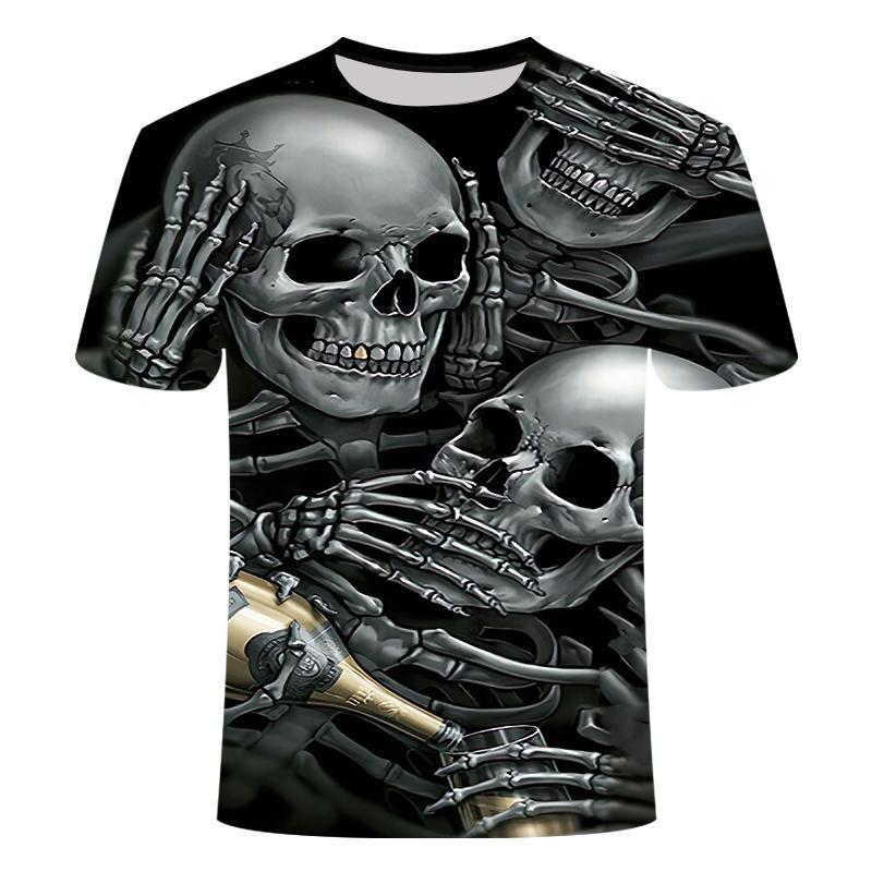 T-Shirts Casual Tee-Tops Short-Sleeve Skull Fashion Streetwear Male O-Neck Summer Men