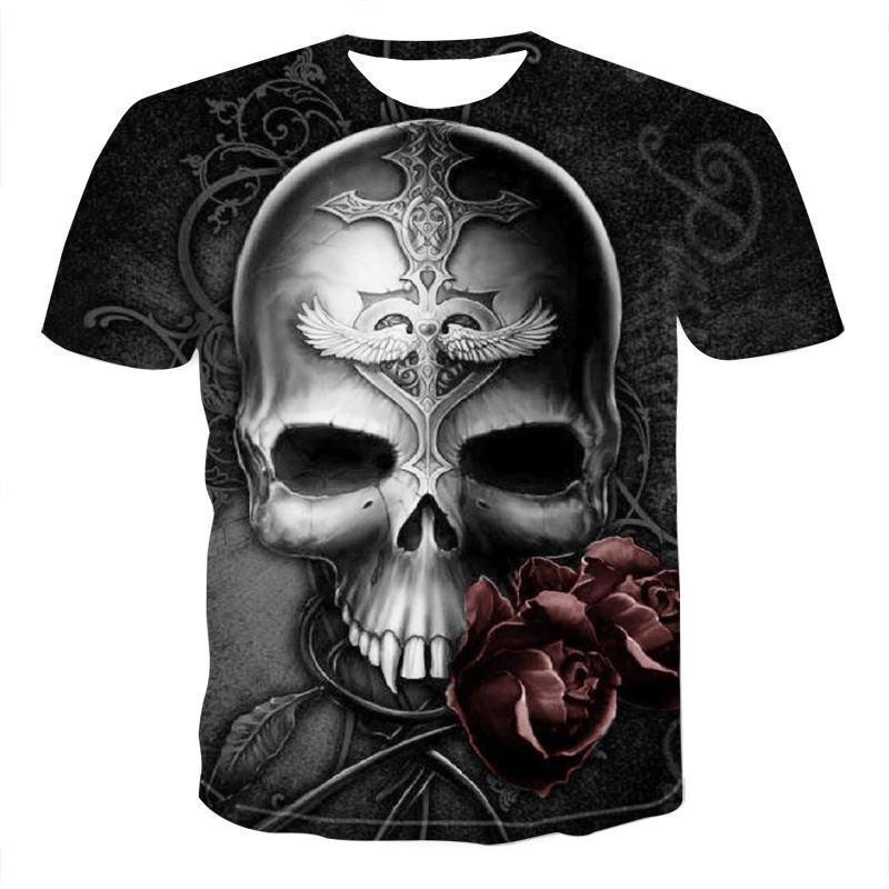 T-Shirts Casual Tee-Tops Short-Sleeve Skull Fashion Streetwear Male O-Neck Summer Men