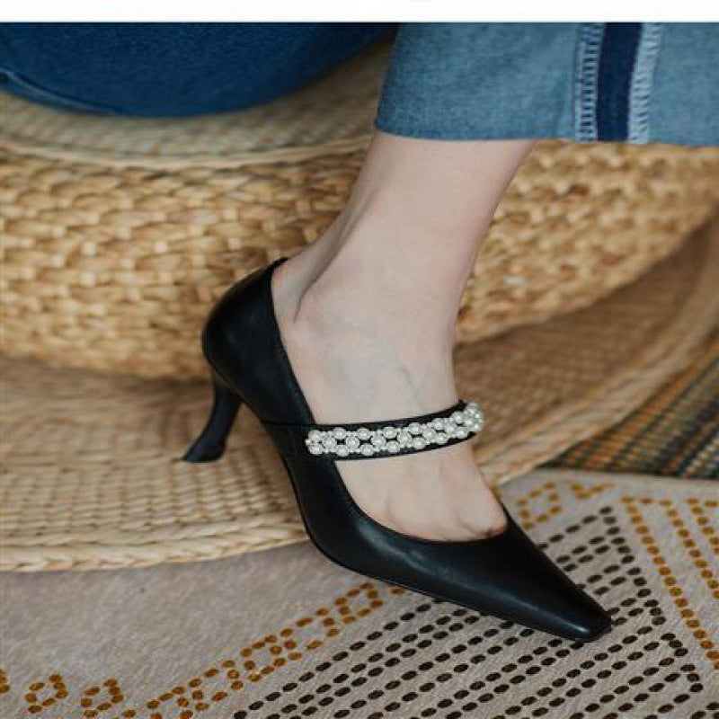 Temperament pointed toe single shoes women stiletto high heels women leather