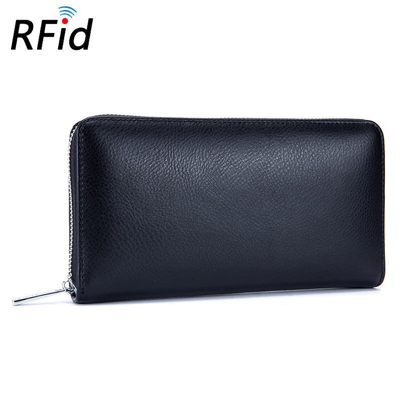 The RFID Men's Wallet, made of genuine cow leather, features 36 card slots and a cell phone pocket for stylish and functional storage.