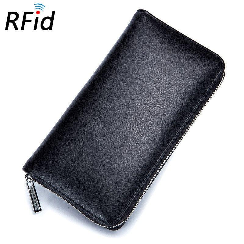 The RFID Men's Wallet, made of genuine cow leather, features 36 card slots and a cell phone pocket for stylish and functional storage.