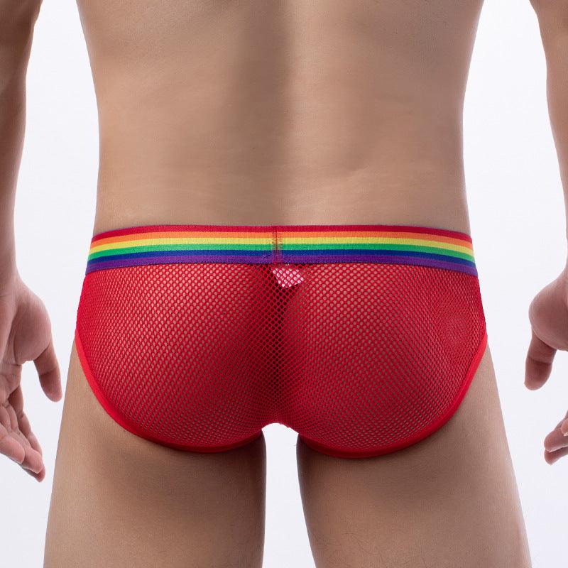 This men's underwear features a mesh rainbow belt, providing both comfort and style.