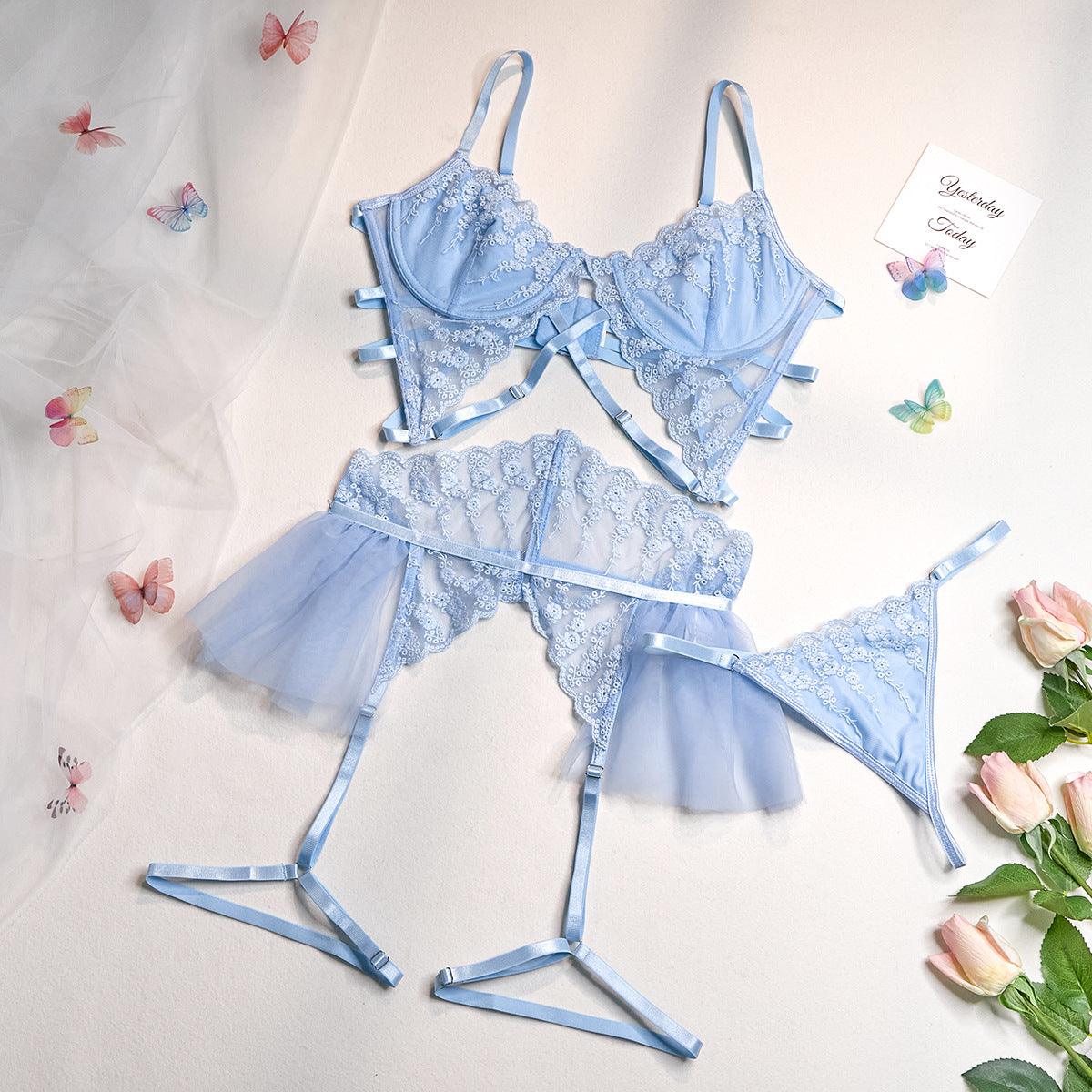 Underwear Lace Cross Mesh Gather Set