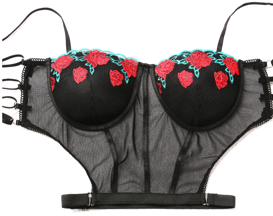 Underwire Embroidered Black Temperament Sexy Lingerie