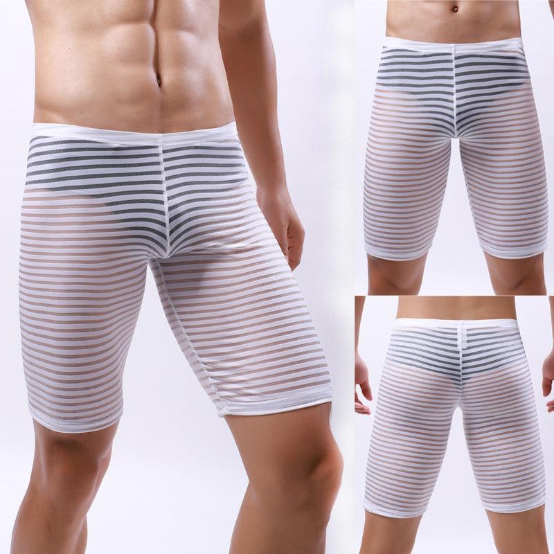 Upgrade your underwear game with our Men's Sexy Striped Breathable Mesh Boxers.