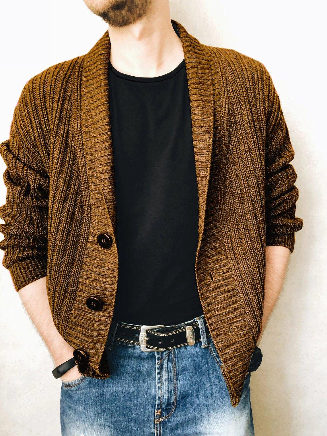 Urban V-neck Cardigan Sweater - Men's Long Sleeve Knitwear.