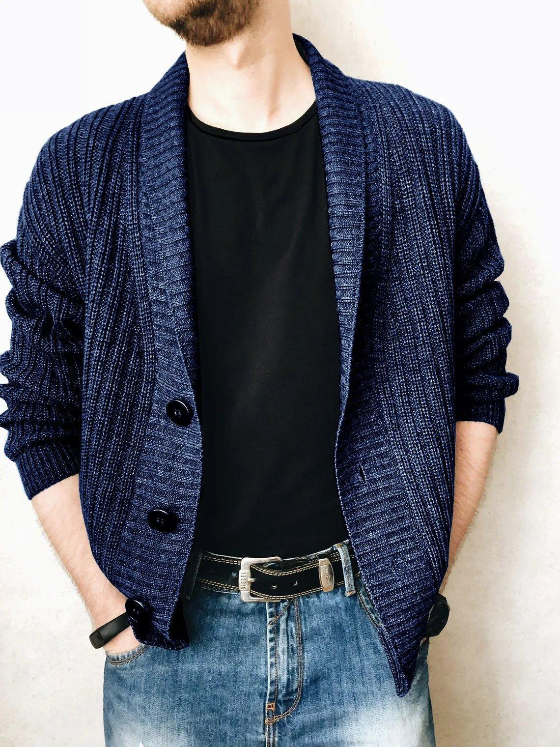 Urban V-neck Cardigan Sweater - Men's Long Sleeve Knitwear.