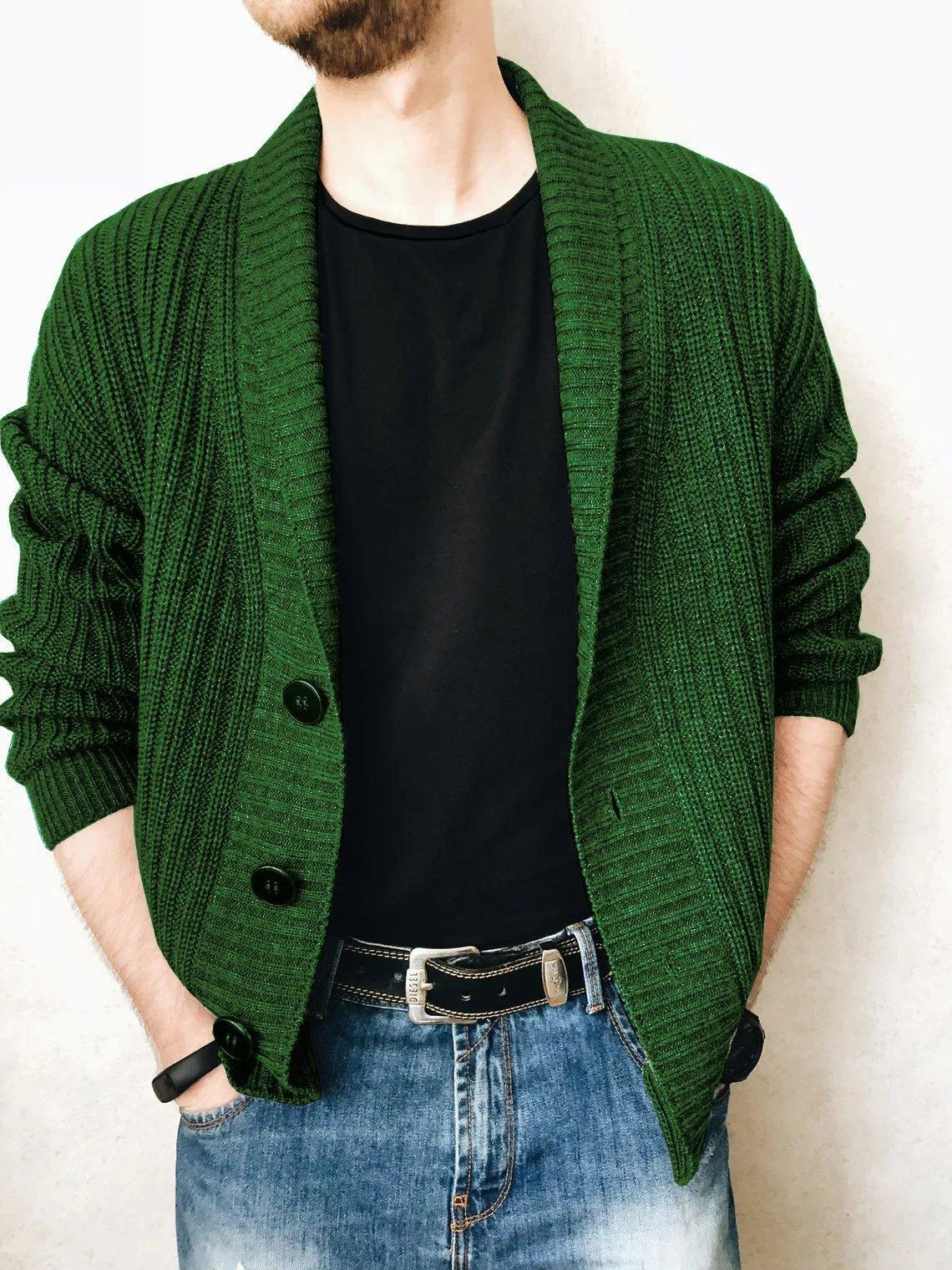 Urban V-neck Cardigan Sweater - Men's Long Sleeve Knitwear.