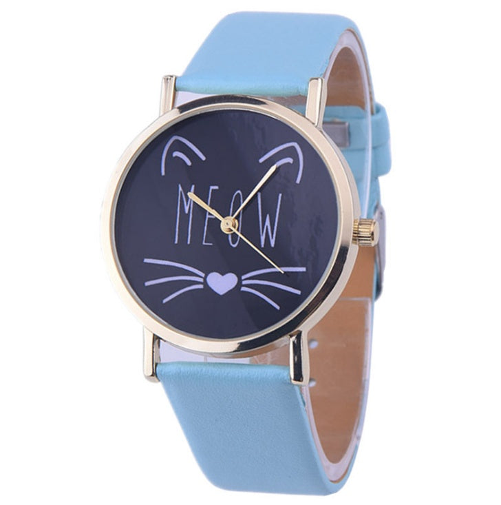 Watch watches women fashion watch Luxury Cute Cat Pattern PU Leather Band Analog Quartz Vogue Wristwatch