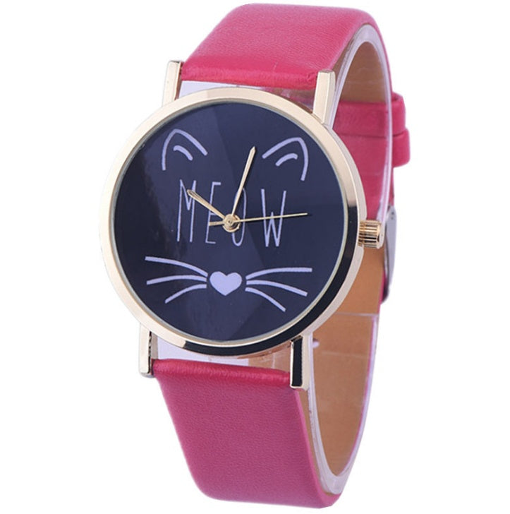 Watch watches women fashion watch Luxury Cute Cat Pattern PU Leather Band Analog Quartz Vogue Wristwatch