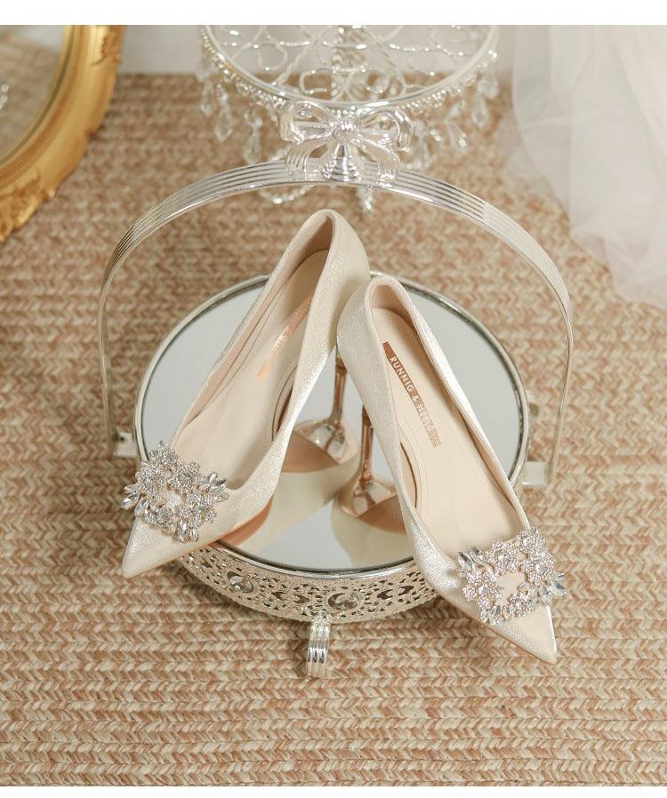 Wedding Dress Two-way Wear Pointed-toe Stiletto Bride Shallow Mouth Pumps Women High Heels