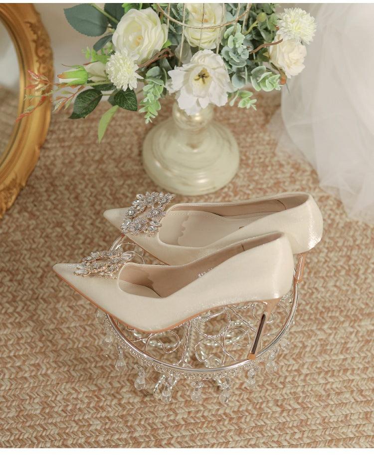 Wedding Dress Two-way Wear Pointed-toe Stiletto Bride Shallow Mouth Pumps Women High Heels