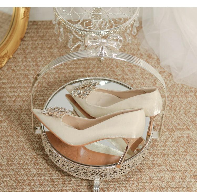 Wedding Dress Two-way Wear Pointed-toe Stiletto Bride Shallow Mouth Pumps Women High Heels