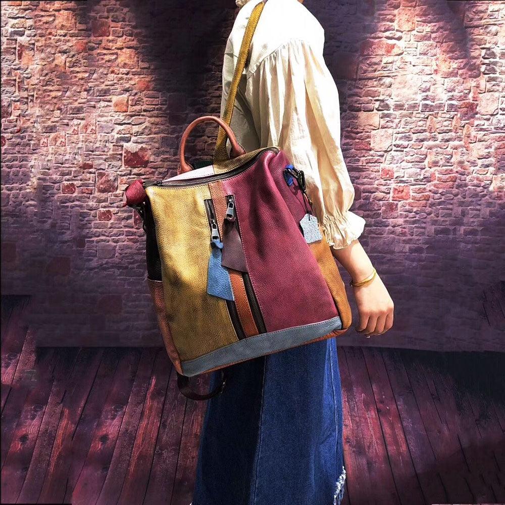 Women Backpack Cowhide Leather Backpacks Casual