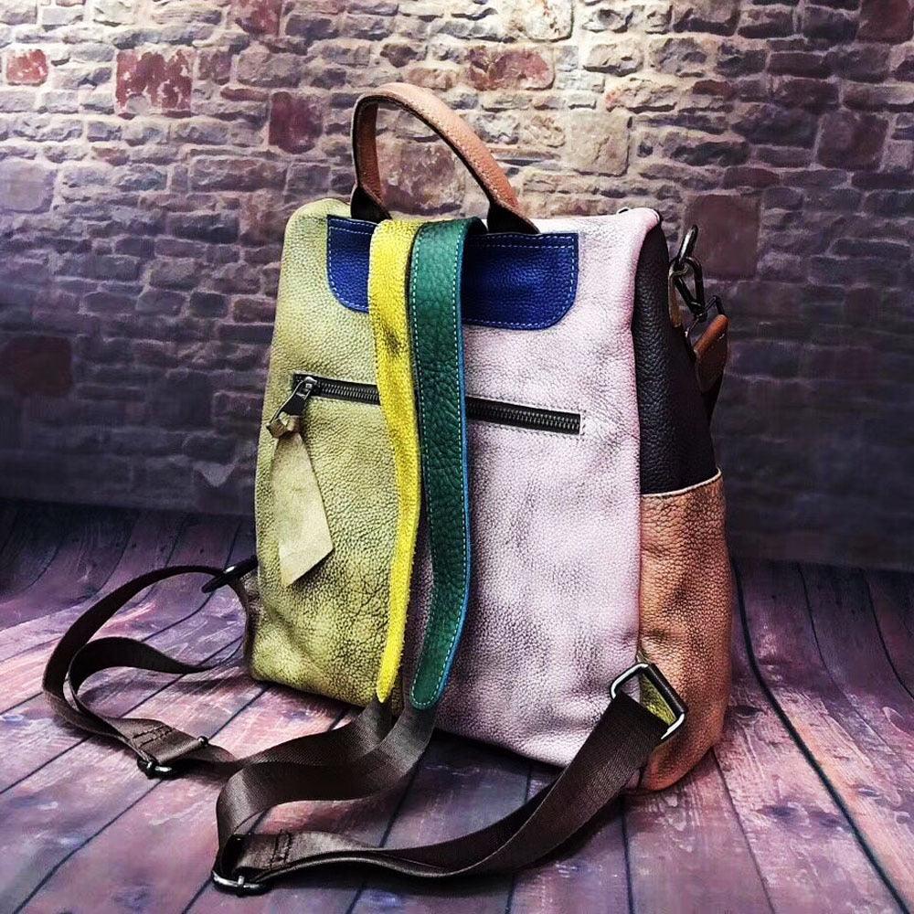 Women Backpack Cowhide Leather Backpacks Casual