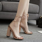 Women Rome Heeled Sandals Bandage Rhinestone Ankle Strap Pumps Super High Heels 10CM Square Heels Lady wedding Shoes