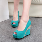 Women Spring Style Platform Wedge Daily Pumps Shoes Fashion Ladies Peep Toe Mixed Color Suede Party High Heel Shoe