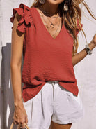 Women's Casual V Neck Ruffle Tank Top Summer Sleeveless Shirt