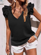 Women's Casual V Neck Ruffle Tank Top Summer Sleeveless Shirt